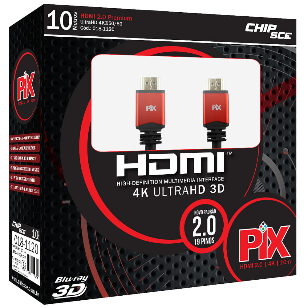 Cabo HDMI x HDMI 2160p UltraHD 1.5 metros 8K PIX 018-1015 -  RecallInformatica Soluções em Tecnologia
