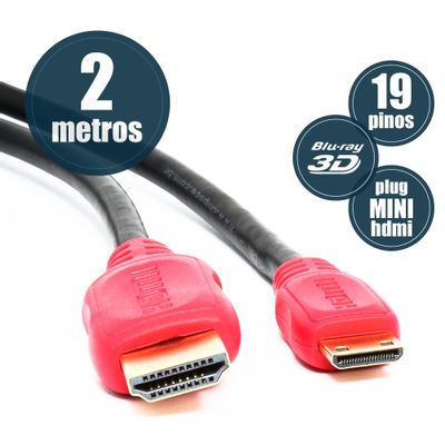 Cabo Mini HDMI para HDMI 2.0 UltraHD 4K 3D 2 Metros