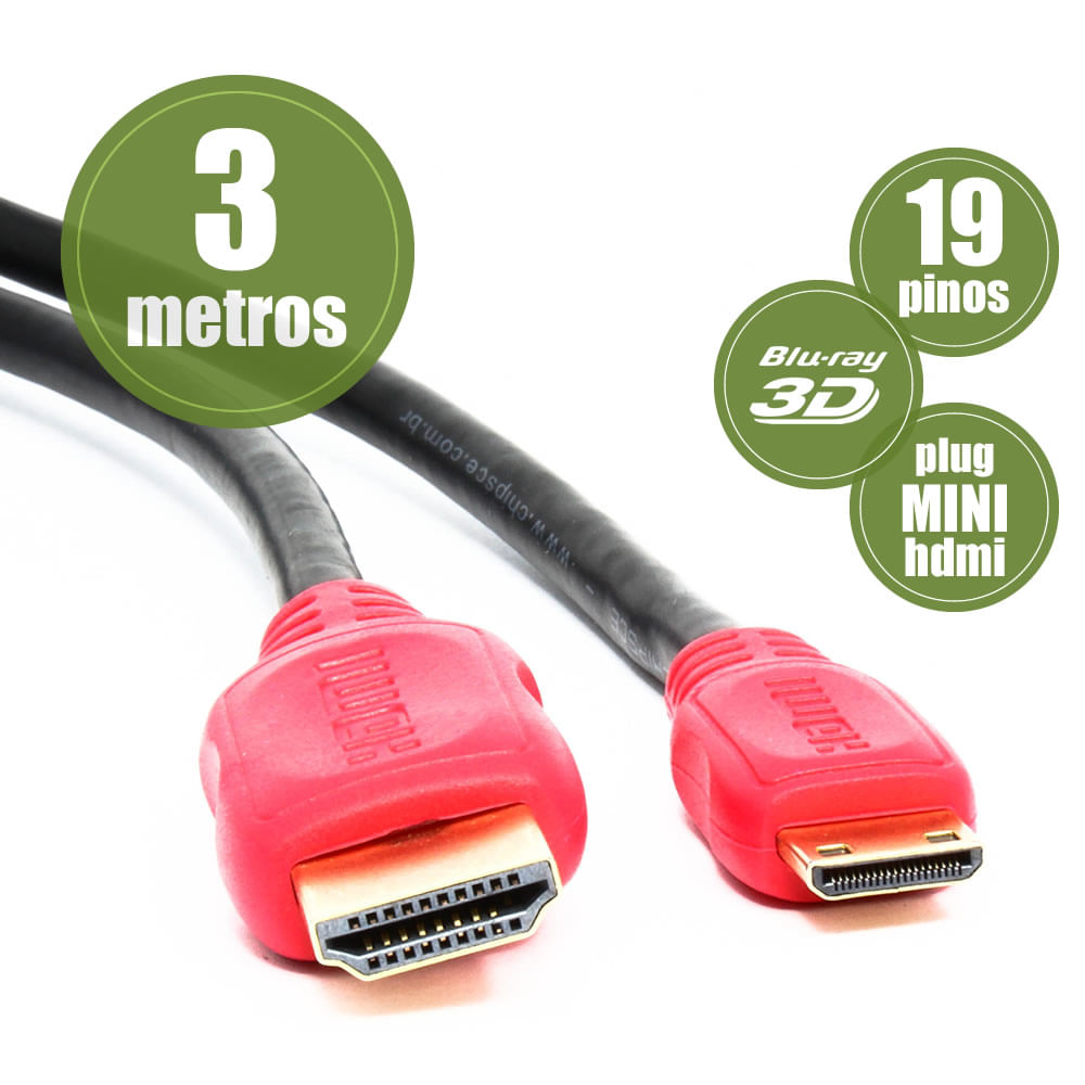 Cabo Mini HDMI para HDMI 2.0 UltraHD 4K 3D 3 Metros
