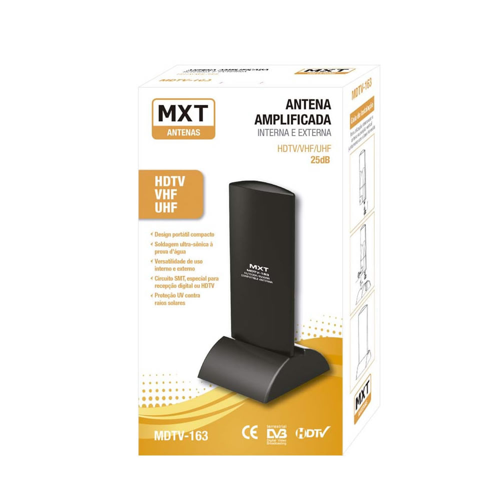 Antena Digital HDTV Interna e Externa Amplificada MDTV-163 - Central Cabos  Mobile