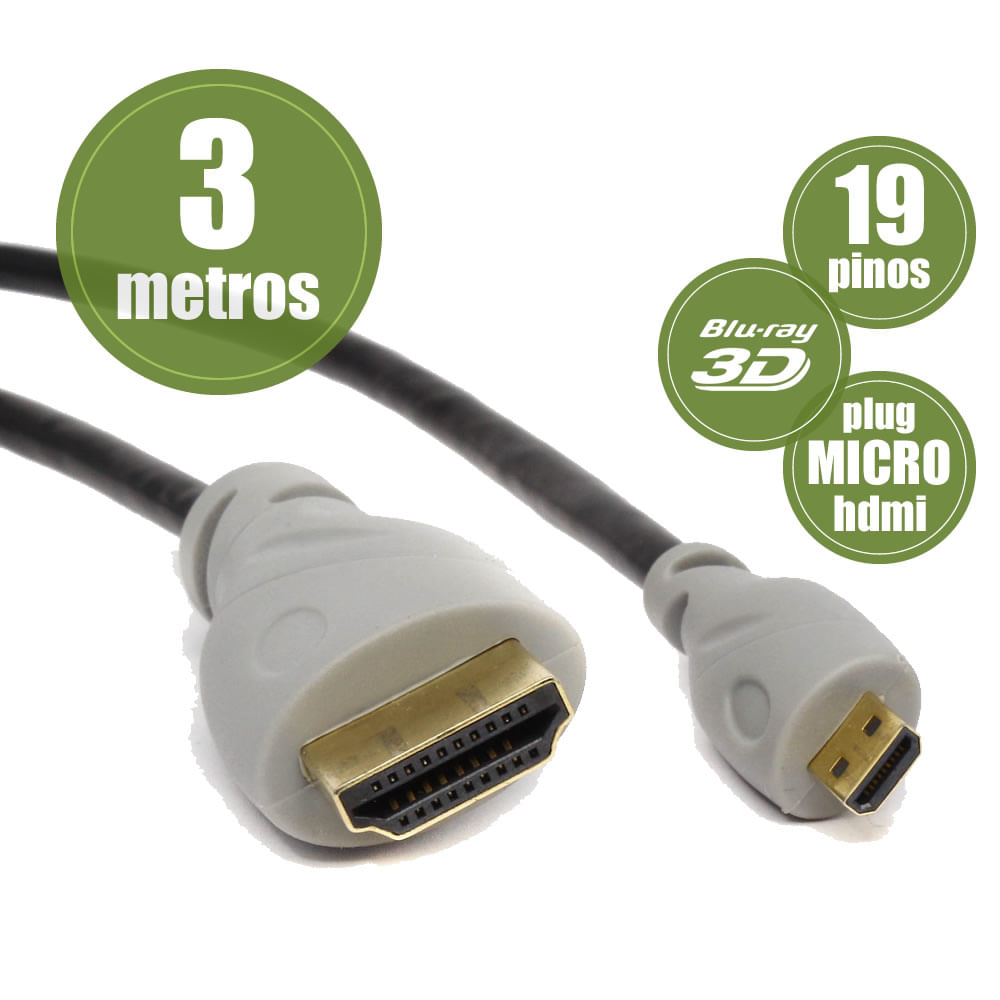 Cabo HDMI X Micro-HDMI 1.4 3D 4K FULL HD ETHERNET Com Filtro 2