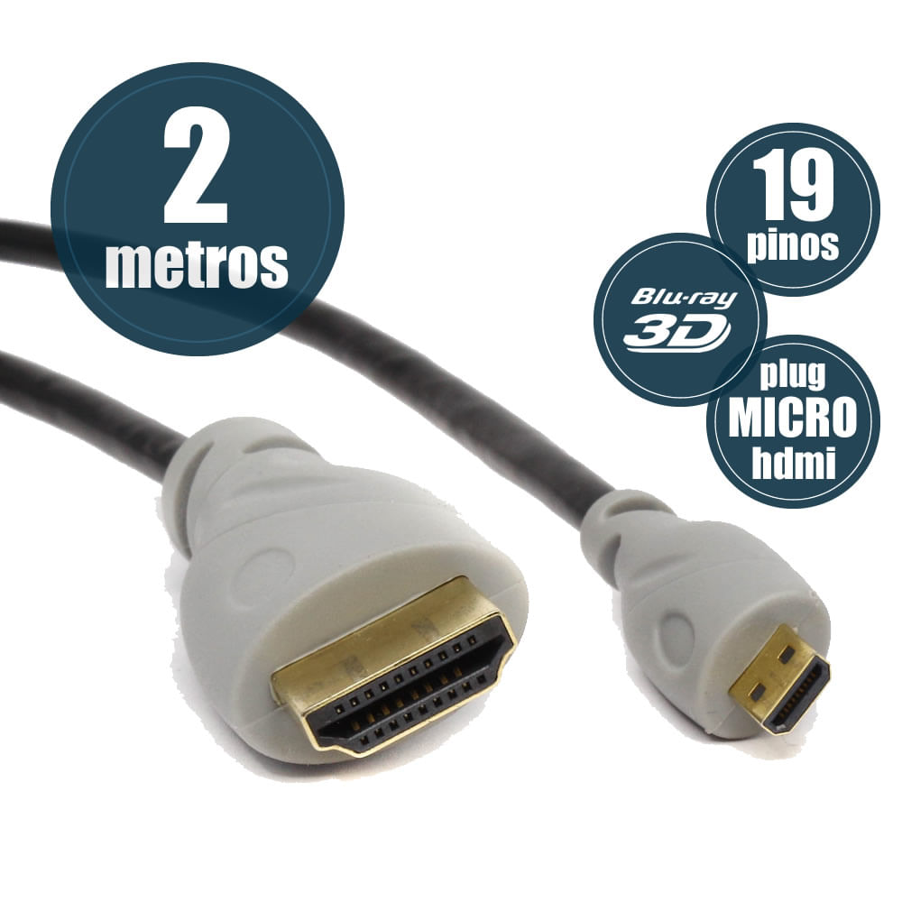 Cabo Micro HDMI para HDMI 2.0 UltraHD 4K 3D - Central Cabos Mobile