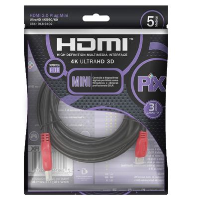 Cabo Mini HDMI para HDMI 2.0 UltraHD 4K 3D 5 Metros