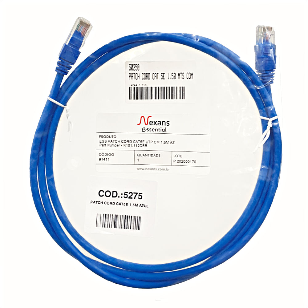 Patch cord cat5e 1,5m azul centralcabos