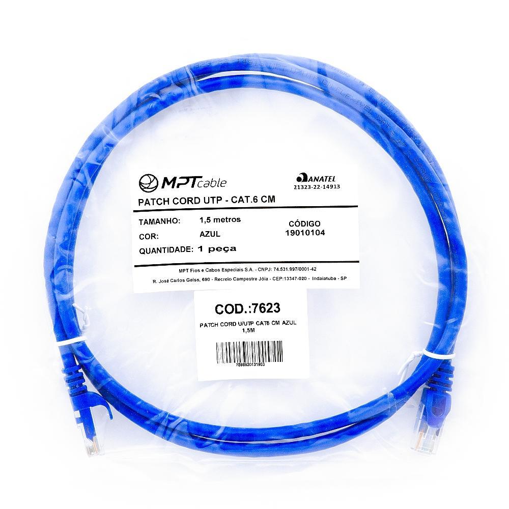 Patch cord u/utp cat6 cm azul 1,5m - 7623 Patch cord u/utp cat6 cm azul 1,5m - 7623