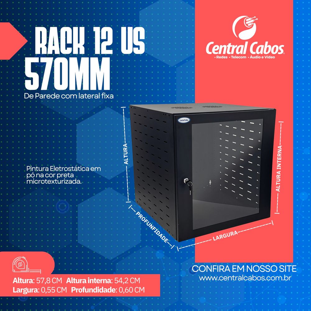 Mini rack parede 12us - centralcabos