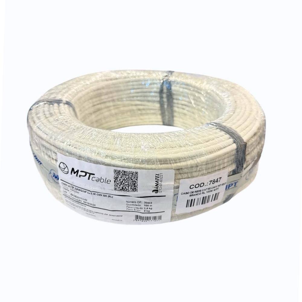 Cabo de Rede Cat5e Cmx Branco Rolo 100m (int/ext) - 7847 Cabo de Rede Cat5e Cmx Branco Rolo 100m (int/ext) - 7847