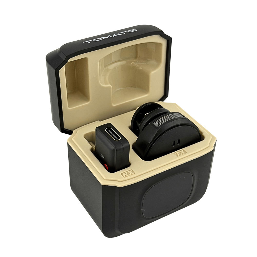 Microfone de Lapela Sem Fio c/ 1 Microfone - Tomate MT-2222C - 2,4 GHz, 1 TX + 1 RX, case de carga, USB-C - 8346 Microfone de Lapela Sem Fio c/ 1 Microfone - Tomate MT-2222C - 2,4 GHz, 1 TX + 1 RX, case de carga, USB-C - 8346